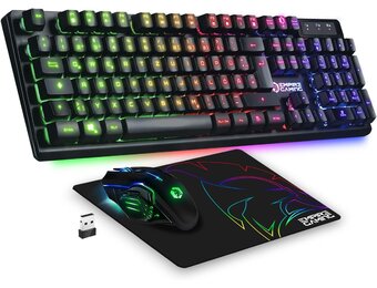 EMPIRE GAMING - Armor RF800 draadloos gamingtoetsenbord en -muisset QWERTZ (DE-indeling) - 2,4 G RGB draadloos toetsenbord - Ergonomische draadloze muis met muismat van 4800 dpi - PC PS4 PS5 Xbox One/serie Mac