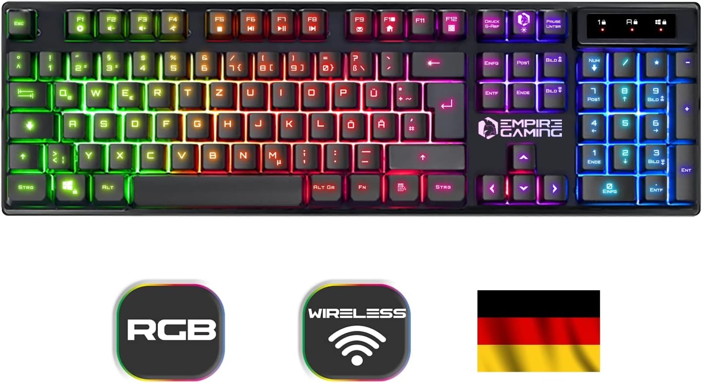 EMPIRE GAMING - Armor RF800 draadloos gamingtoetsenbord en -muisset QWERTZ (DE-indeling) - 2,4 G RGB draadloos toetsenbord - Ergonomische draadloze muis met muismat van 4800 dpi - PC PS4 PS5 Xbox One/serie Mac