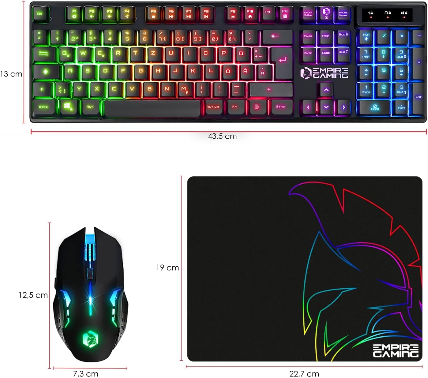 EMPIRE GAMING - Armor RF800 draadloos gamingtoetsenbord en -muisset QWERTZ (DE-indeling) - 2,4 G RGB draadloos toetsenbord - Ergonomische draadloze muis met muismat van 4800 dpi - PC PS4 PS5 Xbox One/serie Mac