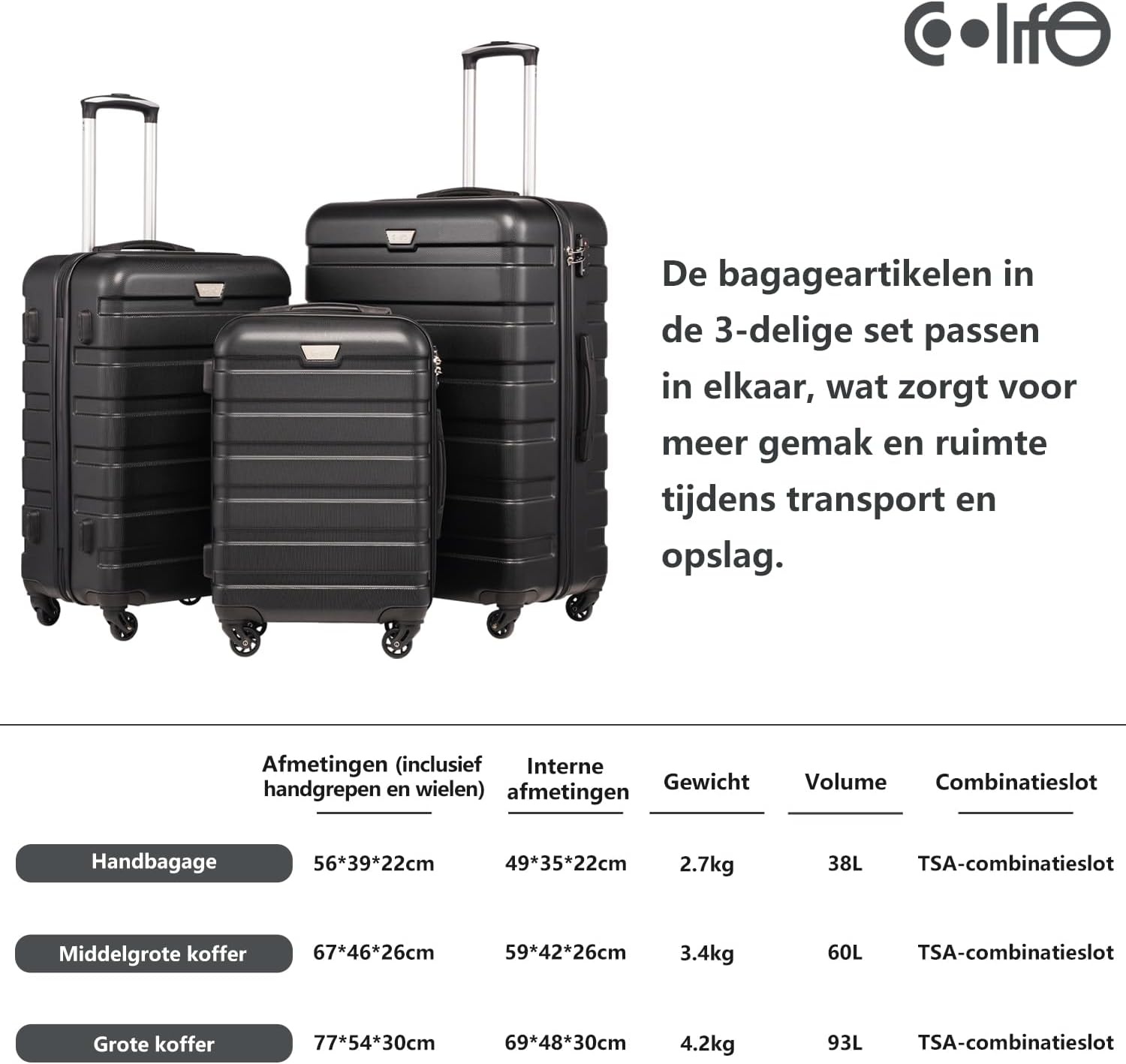 COOLIFE Reiskoffer Zwart 77cm - 54% Korting!