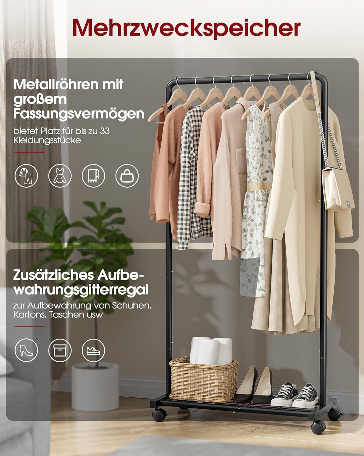 Garderoberek op wielen, Zwart - 40% Korting