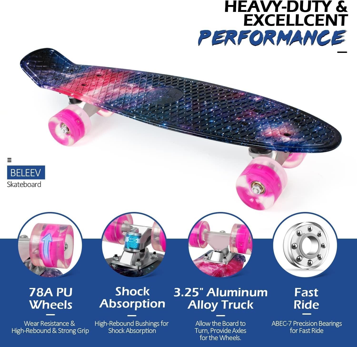 BELEEV Cruiser Skateboard Zwart - 50% Korting - LED Wielen