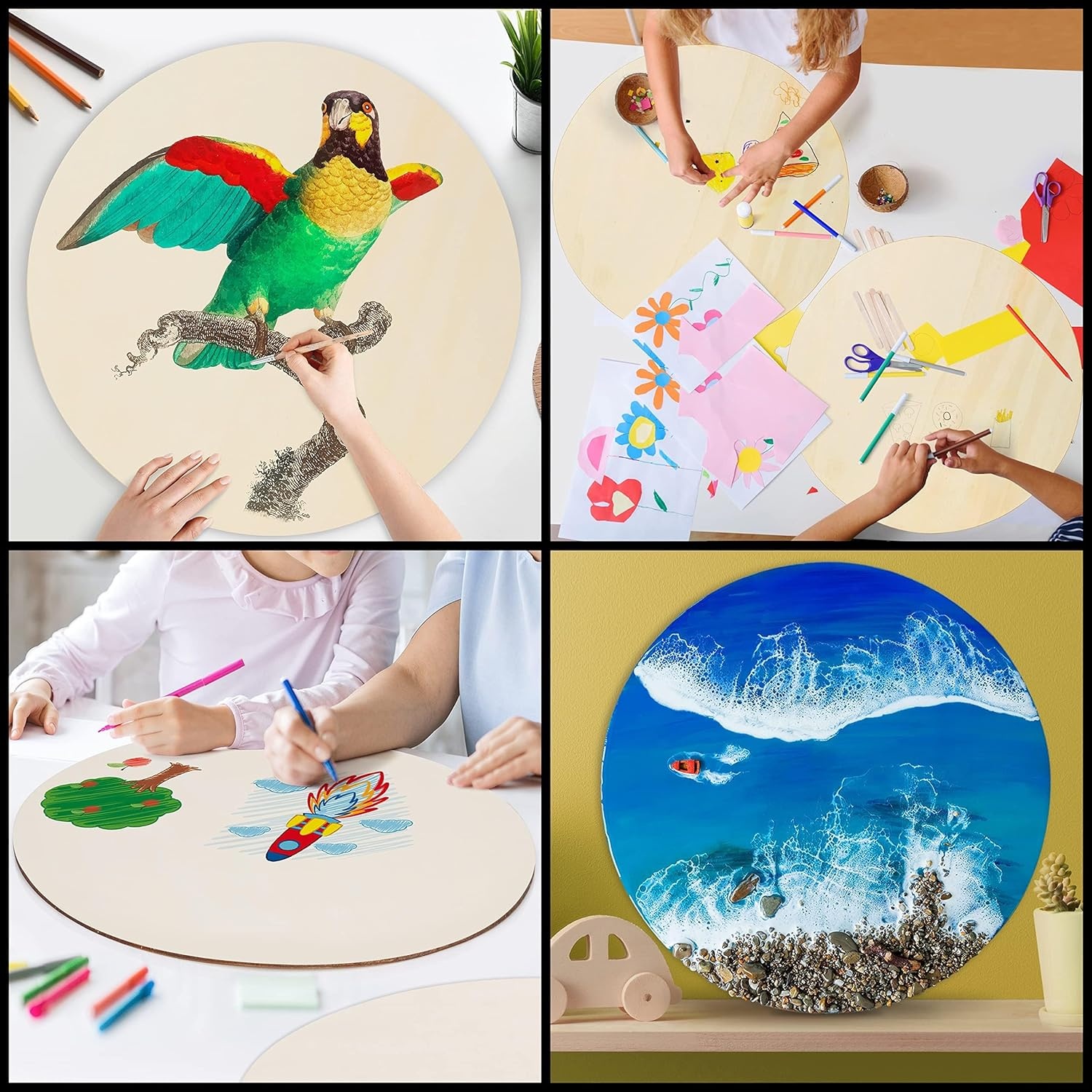 Belle Vous Onbewerkte Houten Cirkels 60 cm (2 Stuks) - Ronde Houtschijven voor DIY, Schilderen en Decoratie