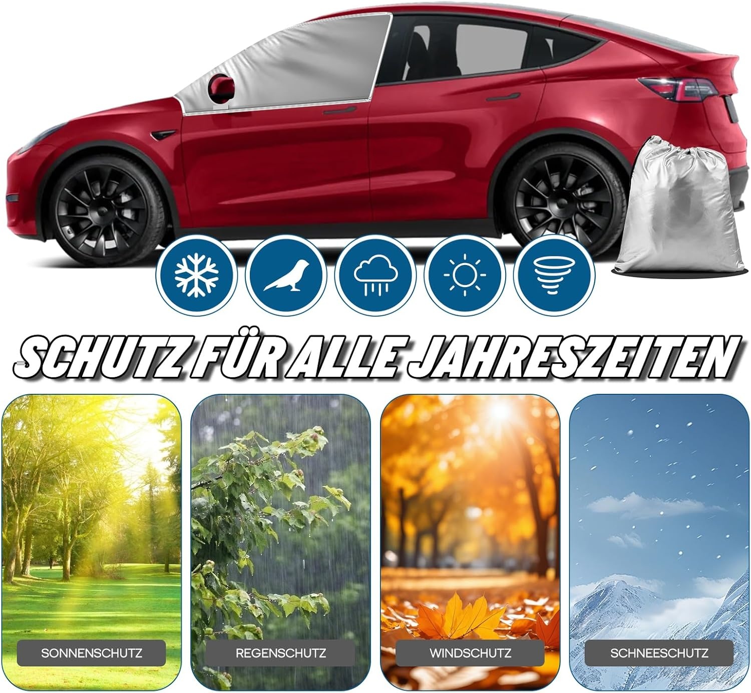 Zonwering auto voorruit voor TES-la Model Y 2019-2025, voorruit, zonwering, uv-bescherming, verdikt voorruitafdekking, met opbergtas, accessoires voor TES-la Model Y 2019-2025