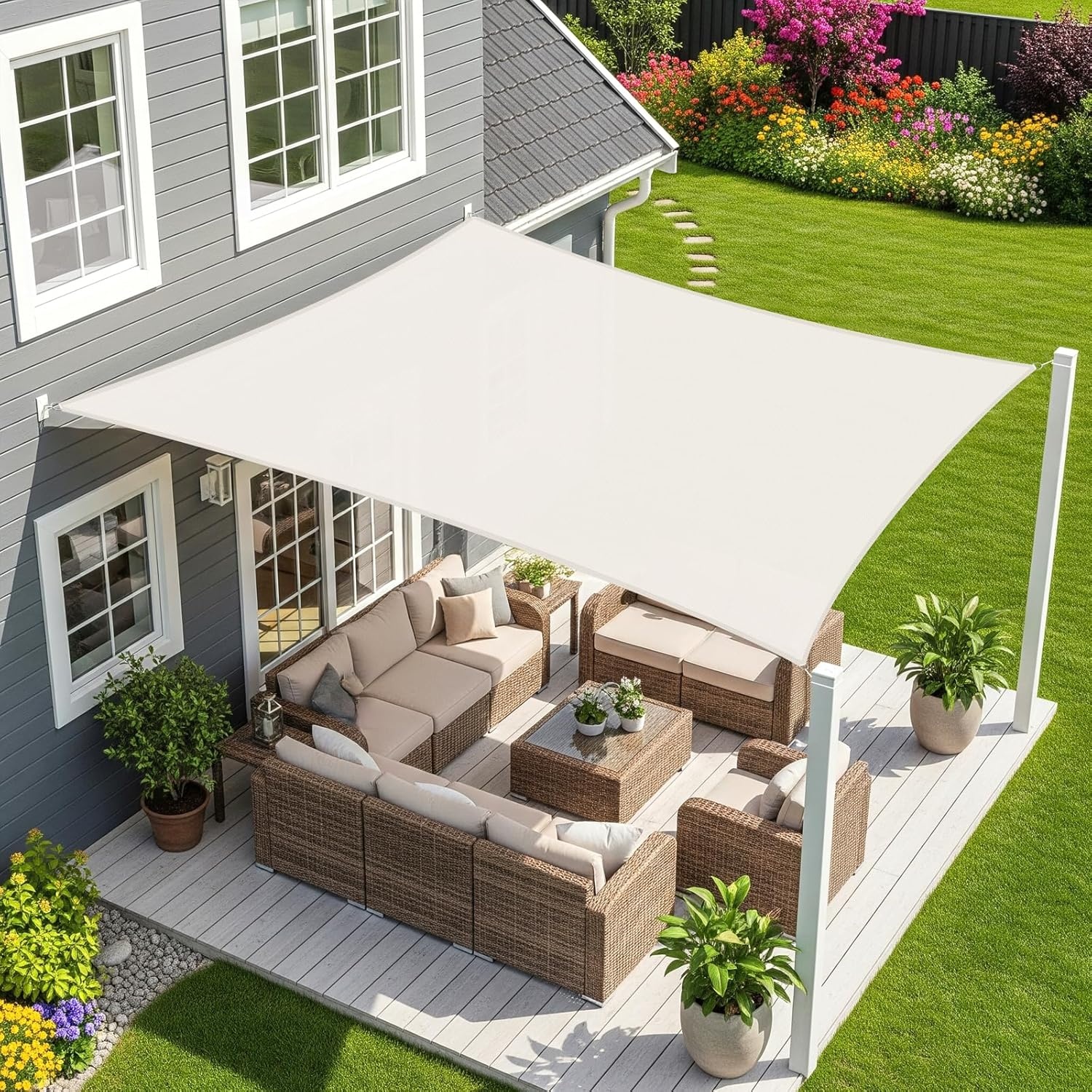 Sunnylaxx Crème Rechthoekig Schaduwdoek 4x6m, Waterdicht met 95% UV-bescherming voor Tuin en Terras