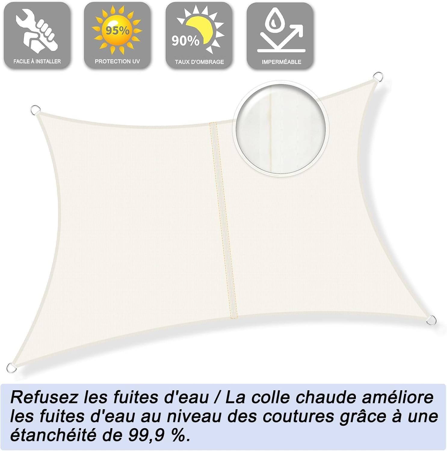 Sunnylaxx Crème Rechthoekig Schaduwdoek 4x6m, Waterdicht met 95% UV-bescherming voor Tuin en Terras