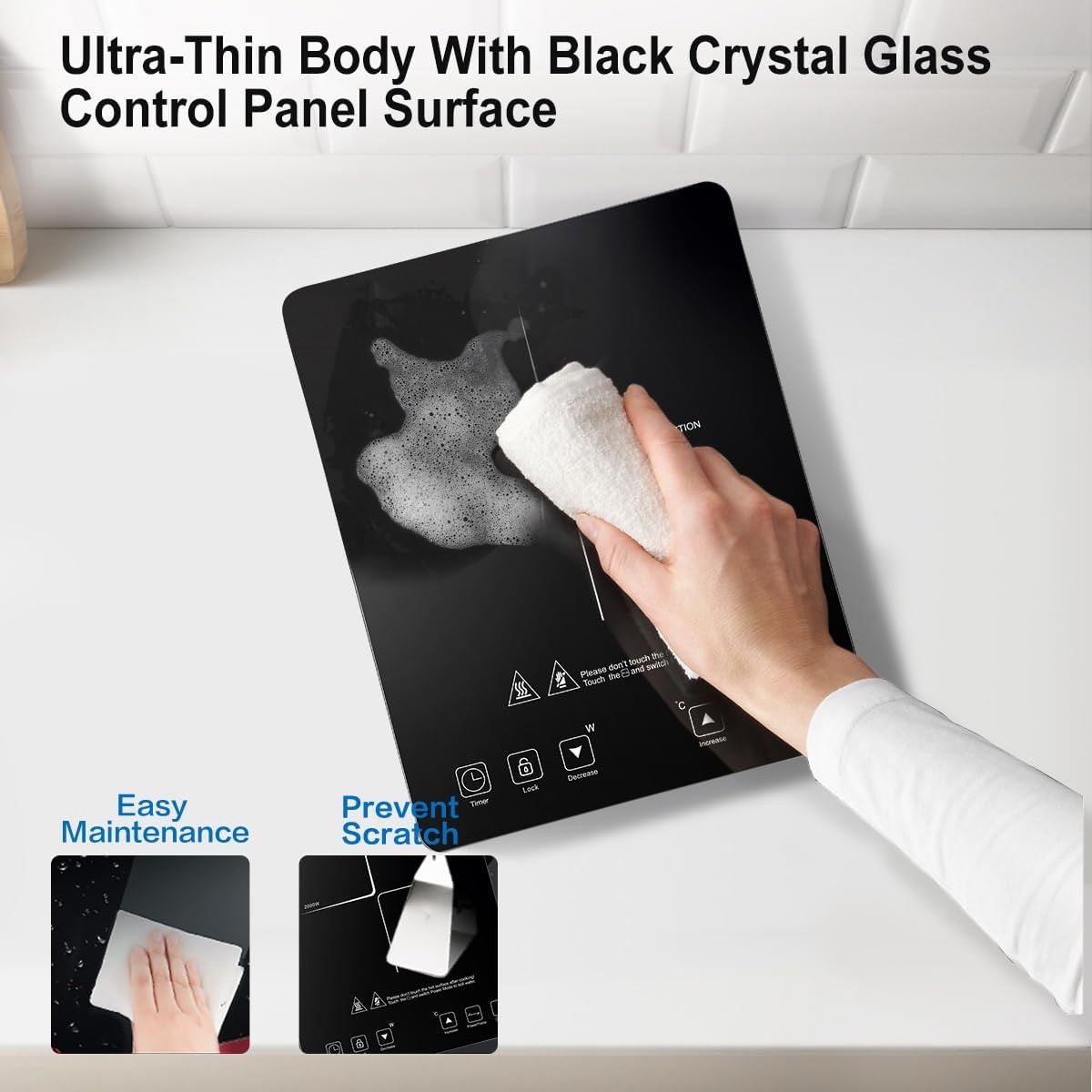 AMZCHEF Inductiekookplaat Zwart - 2000W, 10 Vermogens- en Temperatuurstanden