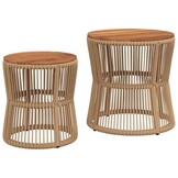 vidaXL Tuinbijzettafels 2 st met houten blad poly rattan beige