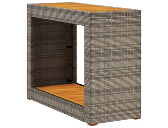vidaXL Tuinbijzettafel met houten blad 100x40x75 cm poly rattan grijs