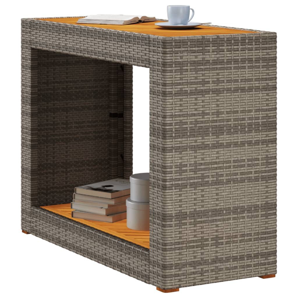 vidaXL Tuinbijzettafel met houten blad 100x40x75 cm poly rattan grijs