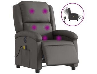 Elektrische Relaxfauteuil met Massage - Echt Leer Grijs | 41% Korting