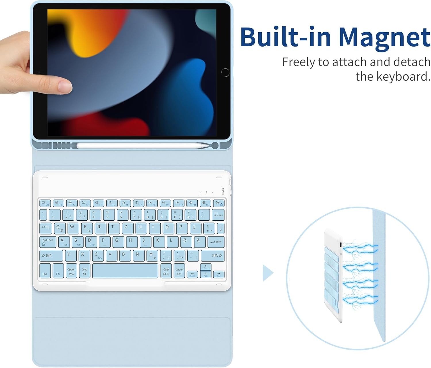 EasyAcc iPad 10.2" Toetsenbord Hoes (Wit/Blauw) - 43% Korting