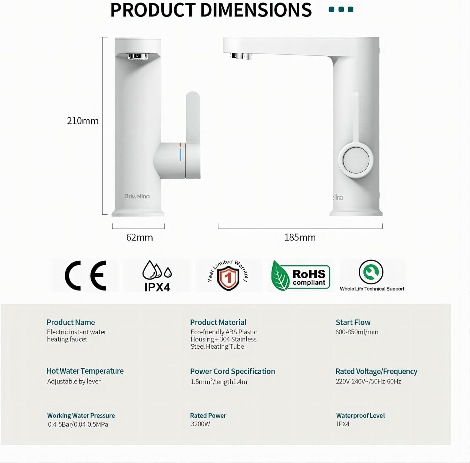 Elektrische Warmwaterkraan Badkamer - Digitaal Display (Wit) | 41% Korting