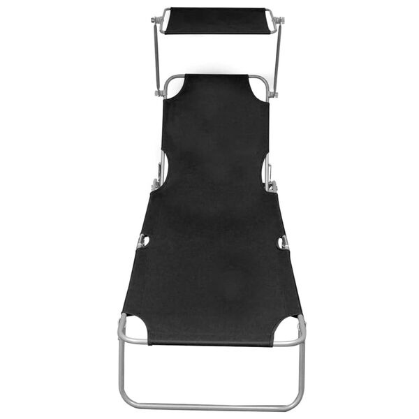 vidaXL Ligbed Inklapbaar met Luifel Aluminium Zwart - 53% Korting!