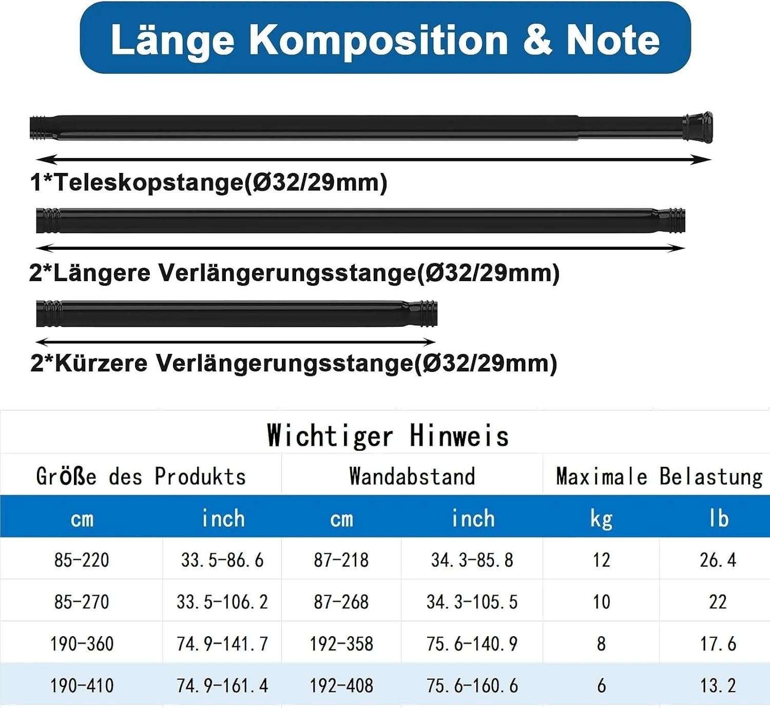 Verstelbare Gordijnroede Zwart (190-410 cm) - 34% Korting!