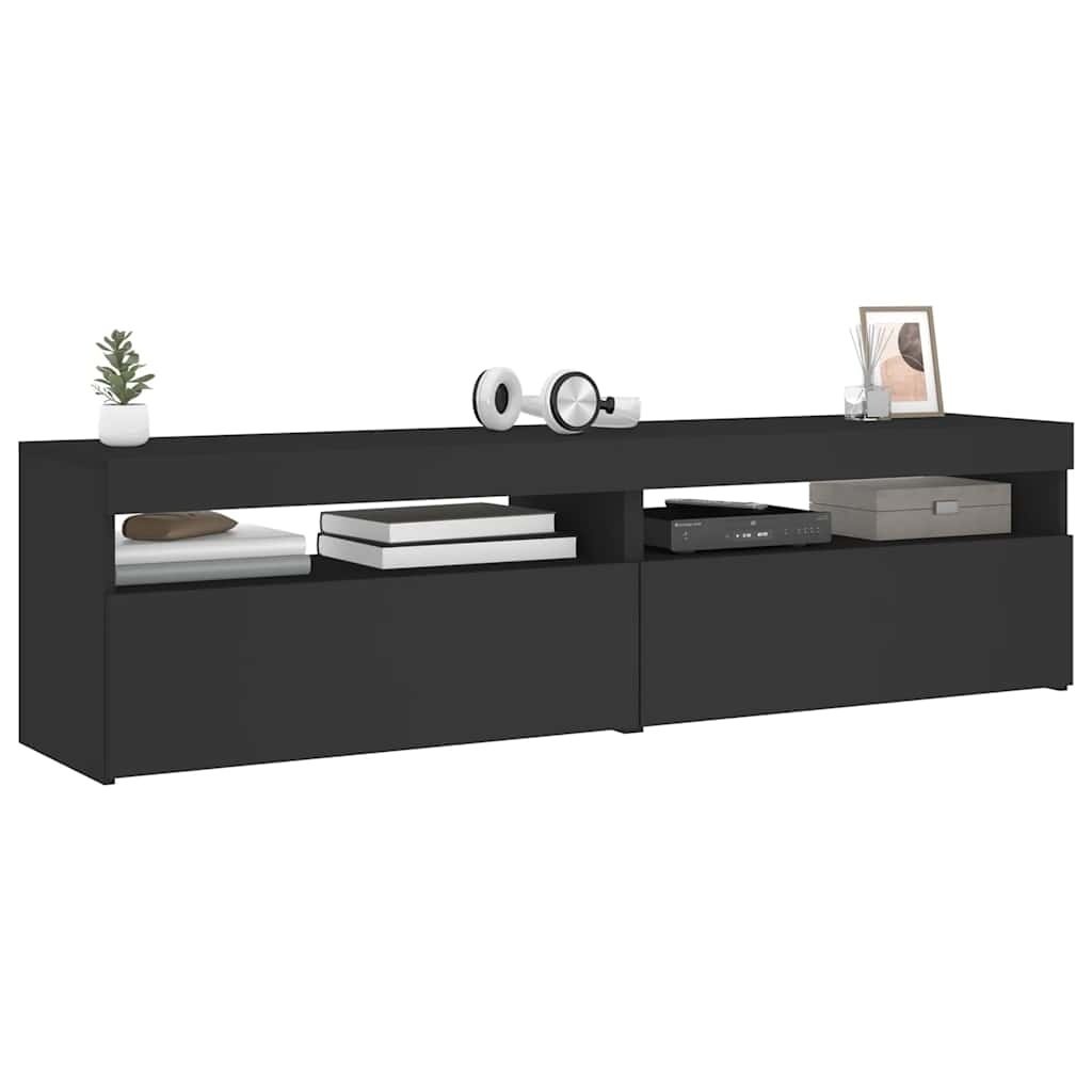 2x TV-meubel met LED 75x35x40 cm Zwart - 54% Korting