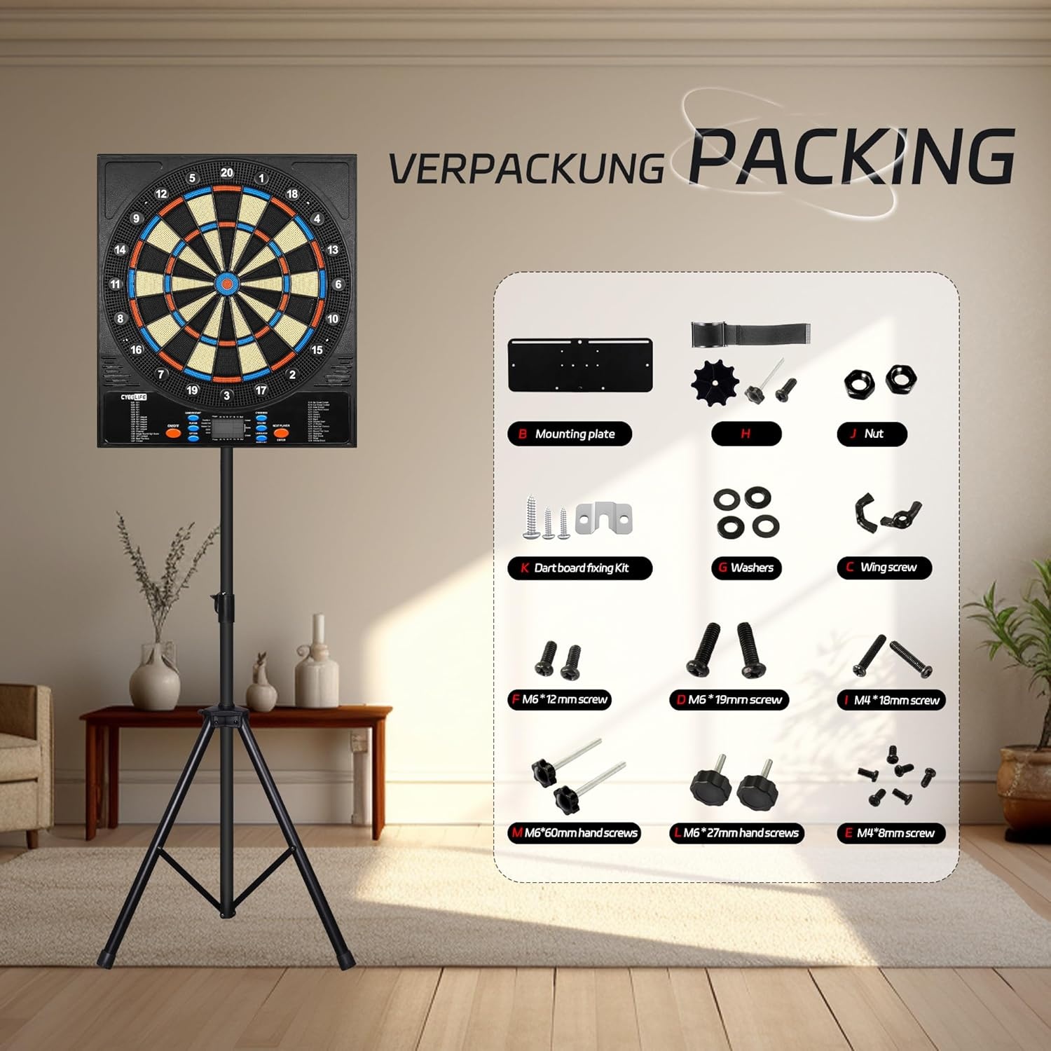 CyeeLife Professionele Dartbord Standaard Zwart voor Klassieke en Elektronische Dartborden