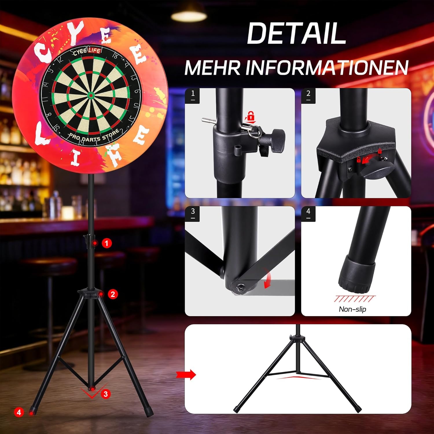 CyeeLife Professionele Dartbord Standaard Zwart voor Klassieke en Elektronische Dartborden