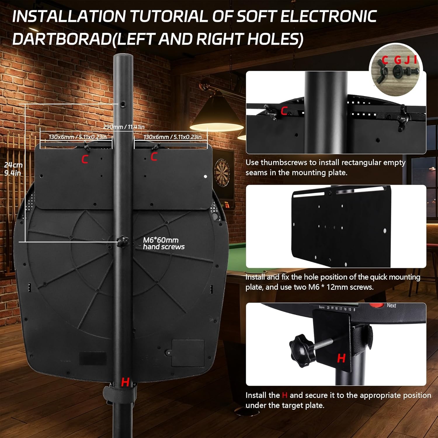CyeeLife Professionele Dartbord Standaard Zwart voor Klassieke en Elektronische Dartborden