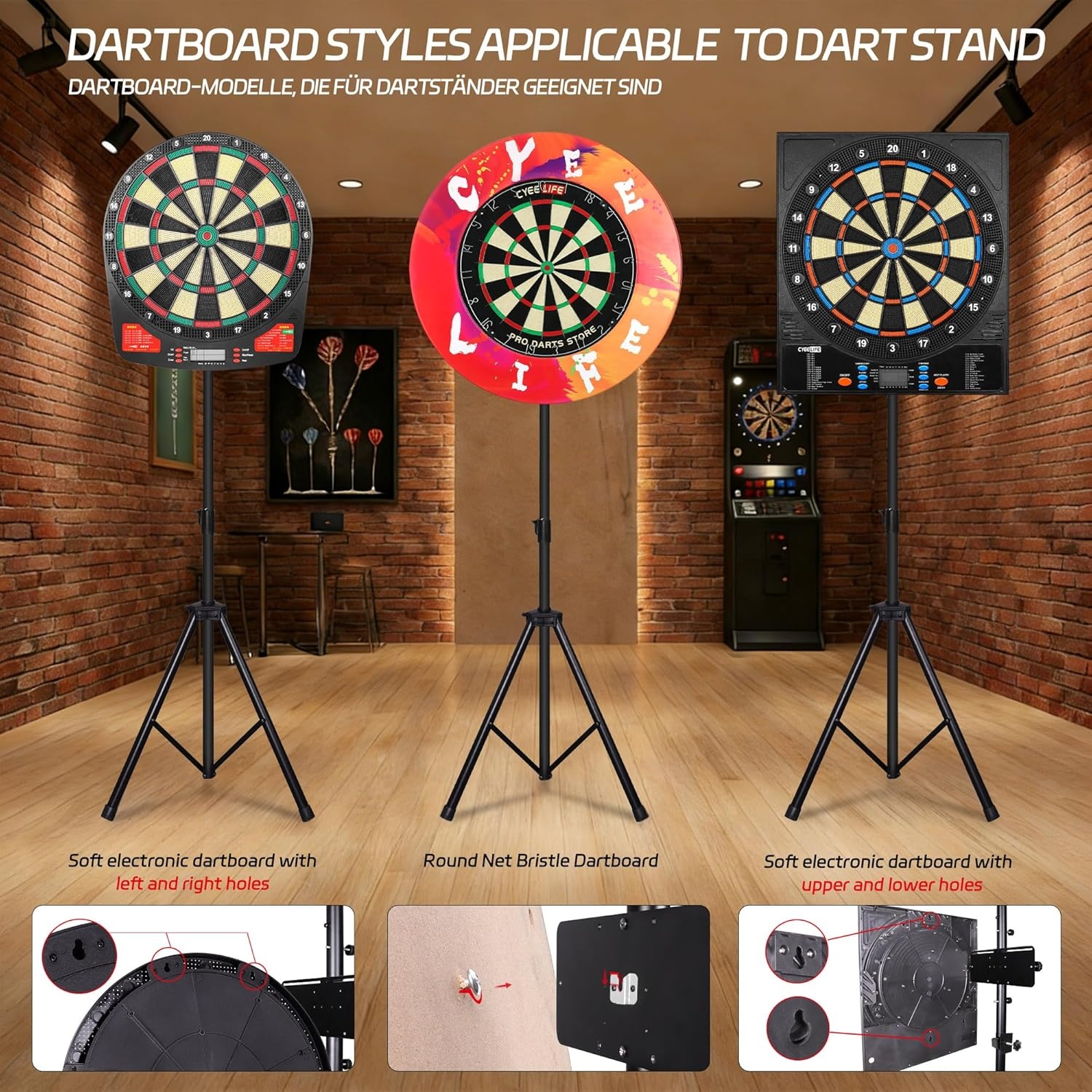 CyeeLife Professionele Dartbord Standaard Zwart voor Klassieke en Elektronische Dartborden