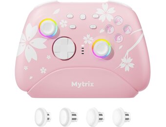 Mytrix Pro Controller Roze met Oplaaddock en Hall Effect Joysticks voor Nintendo Switch, PC, iOS, Android
