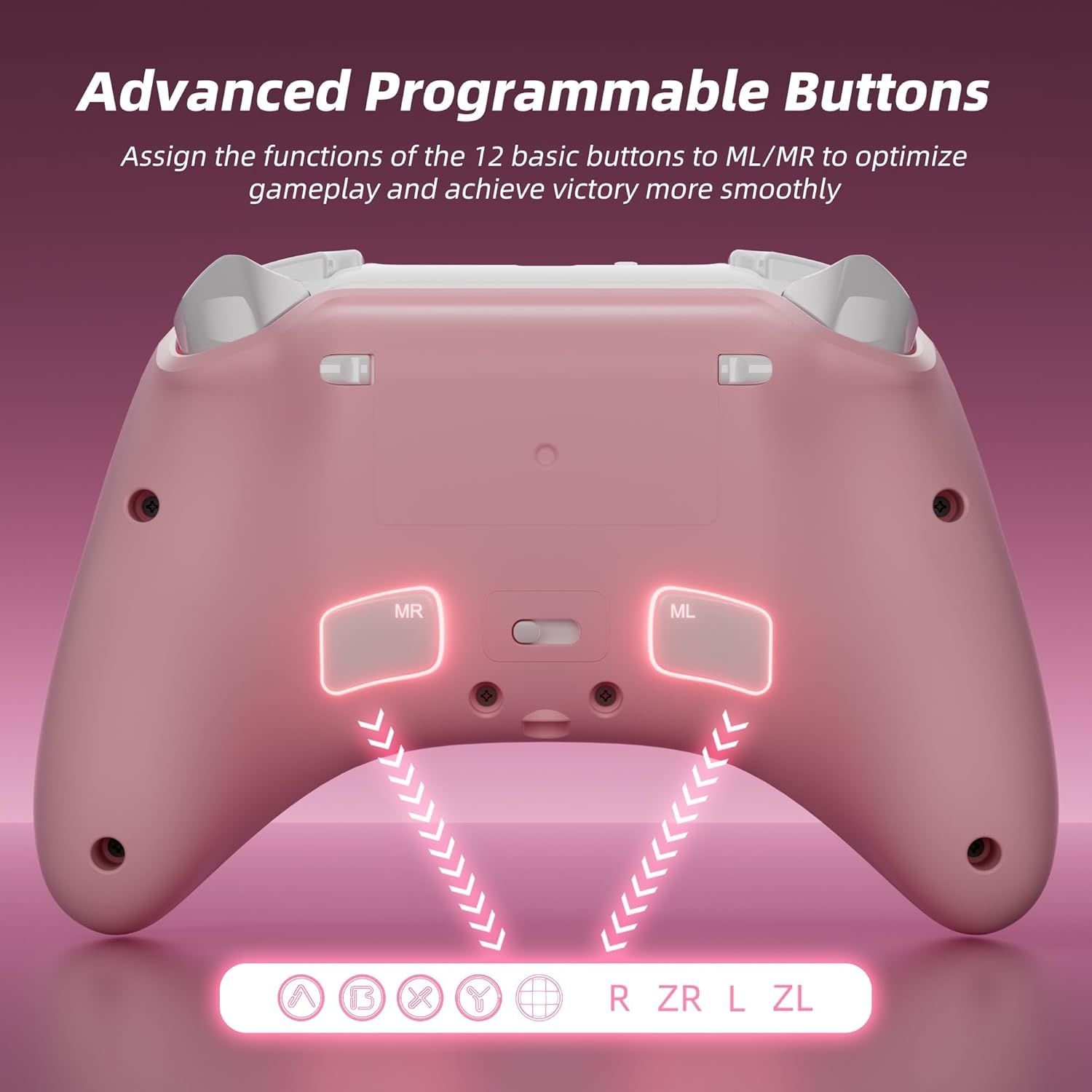 Mytrix Pro Controller Roze met Oplaaddock en Hall Effect Joysticks voor Nintendo Switch, PC, iOS, Android