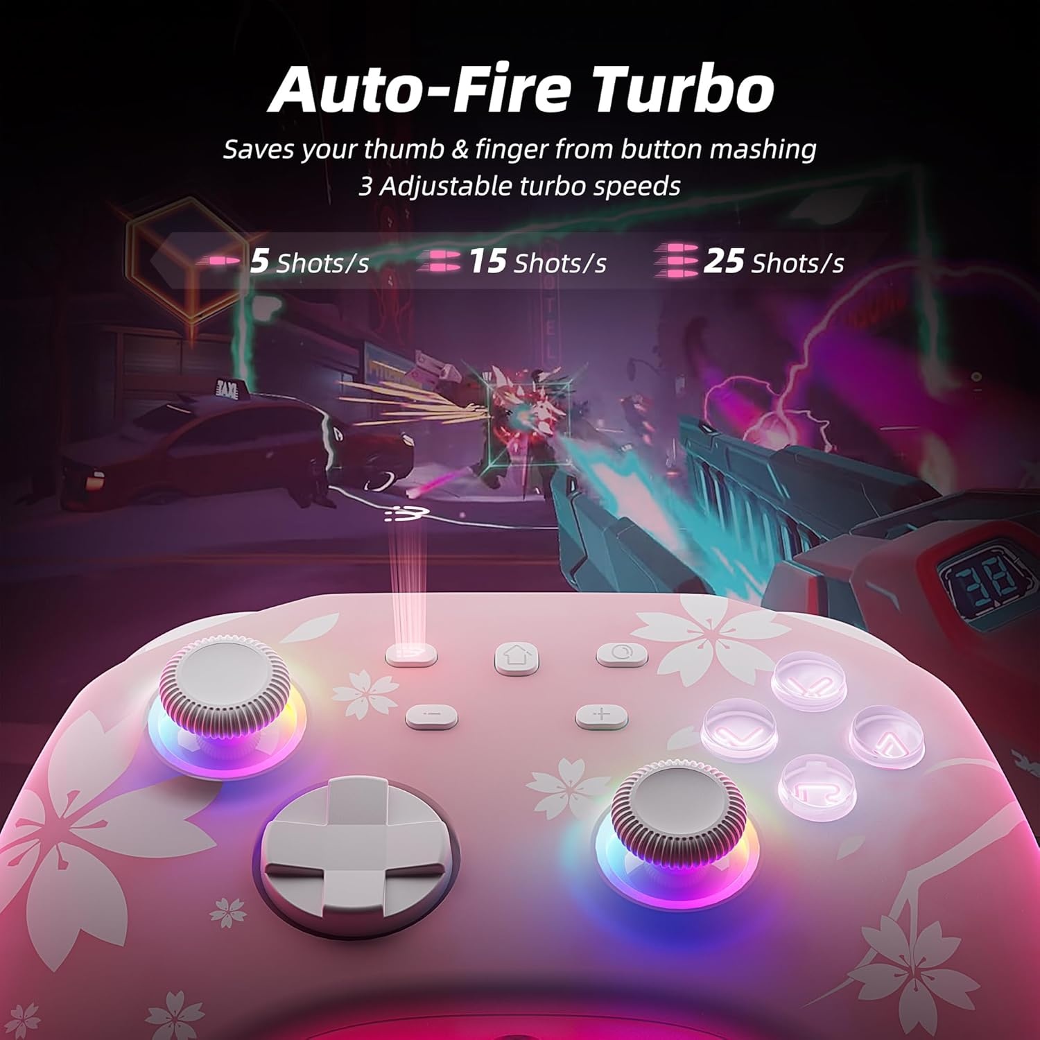Mytrix Pro Controller Roze met Oplaaddock en Hall Effect Joysticks voor Nintendo Switch, PC, iOS, Android