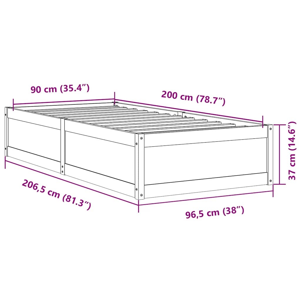 vidaXL Grenenhouten Bedframe Wasbruin 90x200 cm - 29% Korting