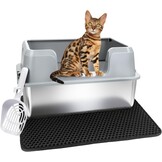 Grijze Roestvrijstalen Kattenbak S met Deksel en Schepje