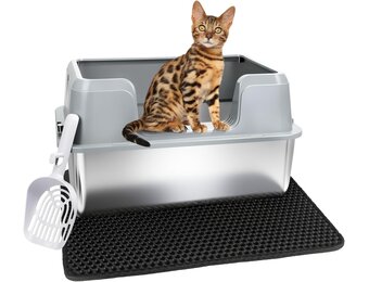 Grijze Roestvrijstalen Kattenbak S met Deksel en Schepje