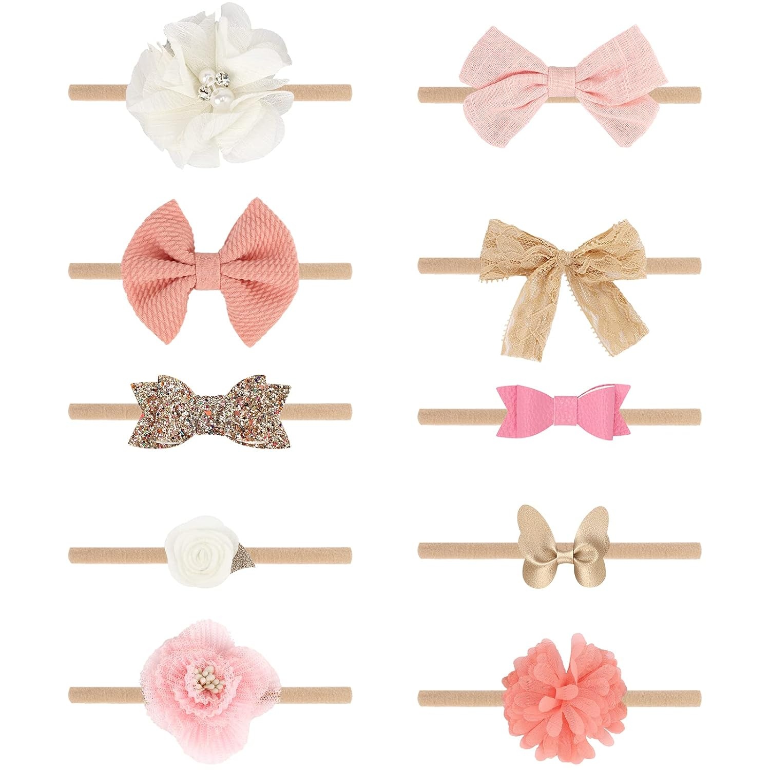 DRESHOW 10 Stuks Baby Haarbandjes Nylon voor Baby Meisjes, Nieuwgeborenen en Peuters - Multicolor One Size