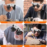 Pancellent Vergrootglas met Hoofdband Zwart - 4 Lenzen en 2 LED's