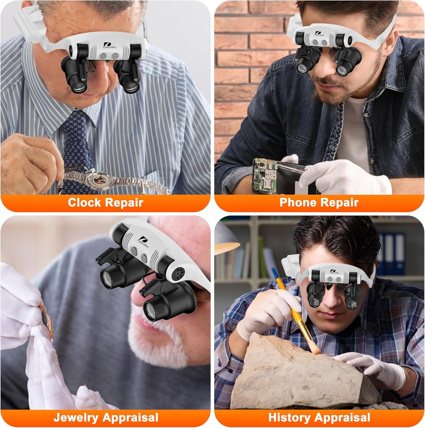 Pancellent Vergrootglas met Hoofdband Zwart - 4 Lenzen en 2 LED's