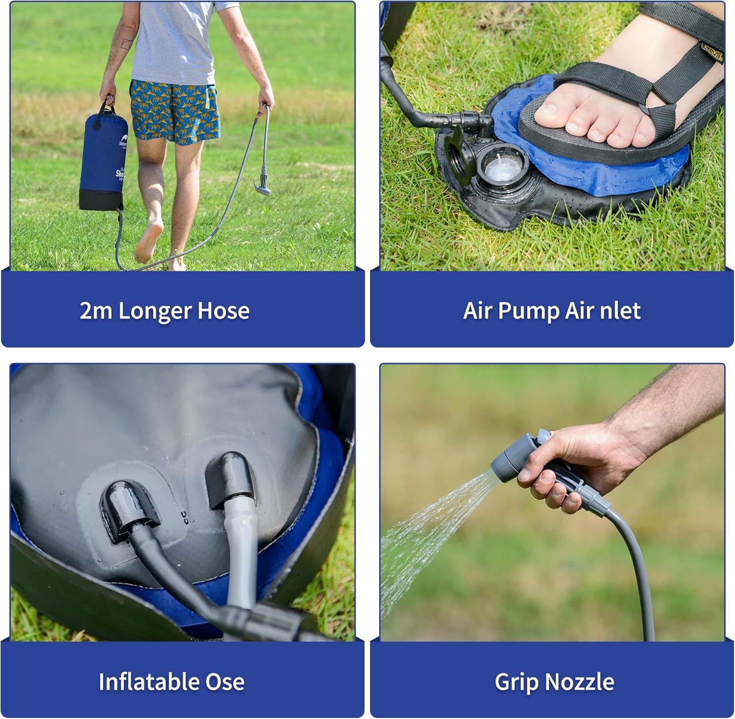 Naturehike draagbare campingdouche met voetpomp - 11 liter, Zwart