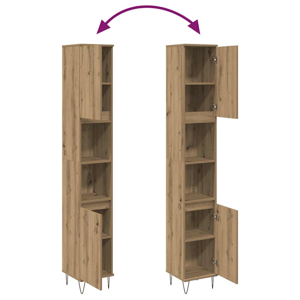 vidaXL Badkamerkast 30x30x190 cm bewerkt hout artisanaal eikenkleurig