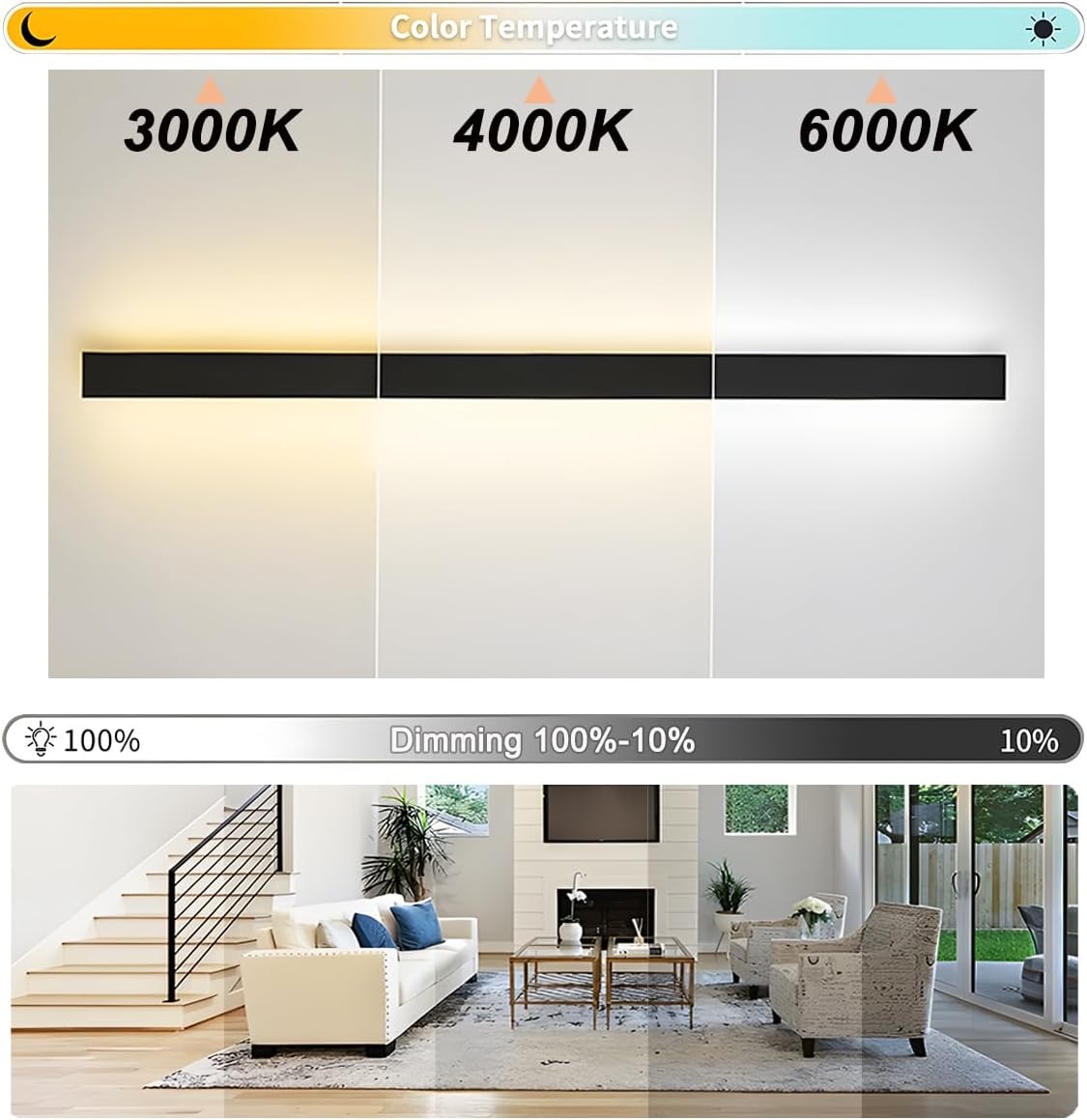 Zwarte LED Wandlamp 44W Dimbare 120cm - 36% Korting!