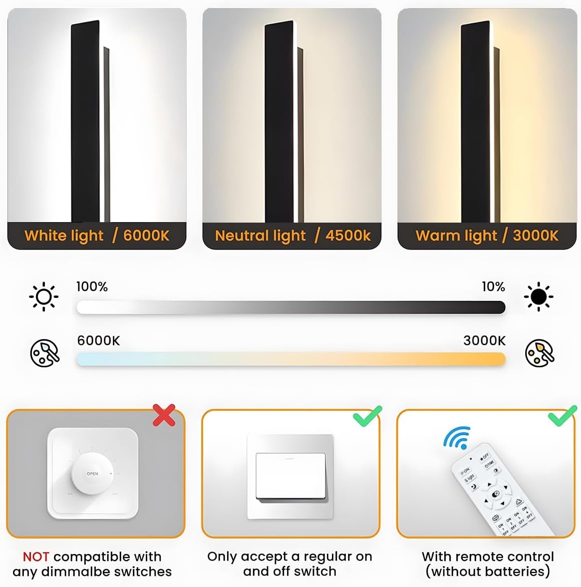 Zwarte LED Wandlamp 44W Dimbare 120cm - 36% Korting!