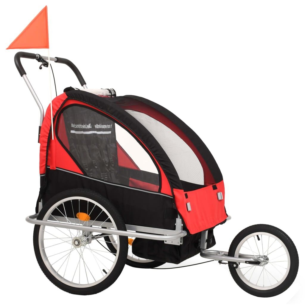 VidaXL Fietstrailer & Kinderwagen 2-in-1 - Zwart/Rood - 34% Korting