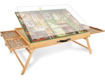 1500 stuks draagbare puzzeltafel met poten, verstelbare puzzelplank met 4 laden en afdekking, 3-kantel-hoek-puzzeltafel voor volwassenen