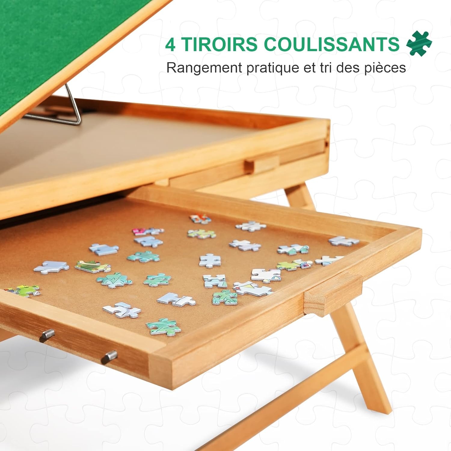 1500 stuks draagbare puzzeltafel met poten, verstelbare puzzelplank met 4 laden en afdekking, 3-kantel-hoek-puzzeltafel voor volwassenen