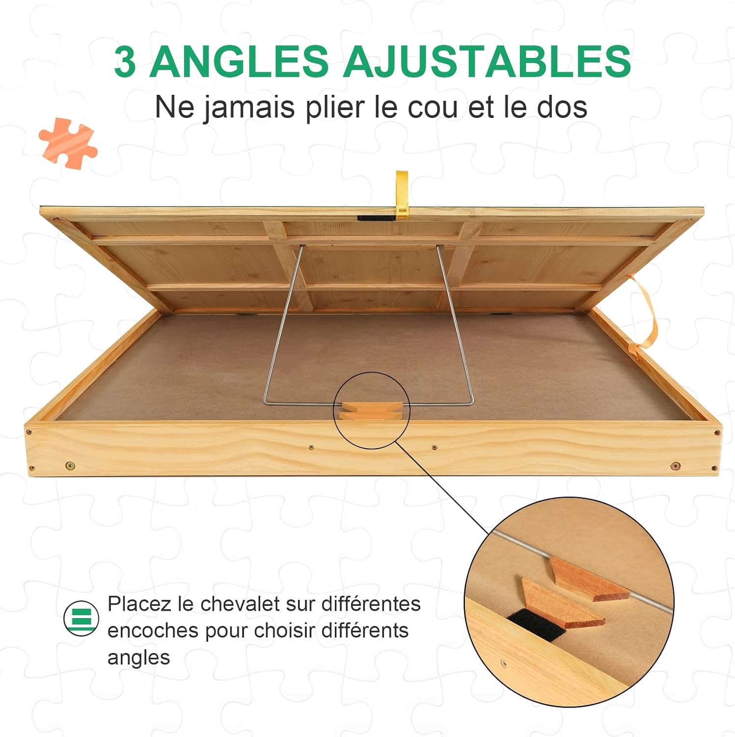 1500 stuks draagbare puzzeltafel met poten, verstelbare puzzelplank met 4 laden en afdekking, 3-kantel-hoek-puzzeltafel voor volwassenen