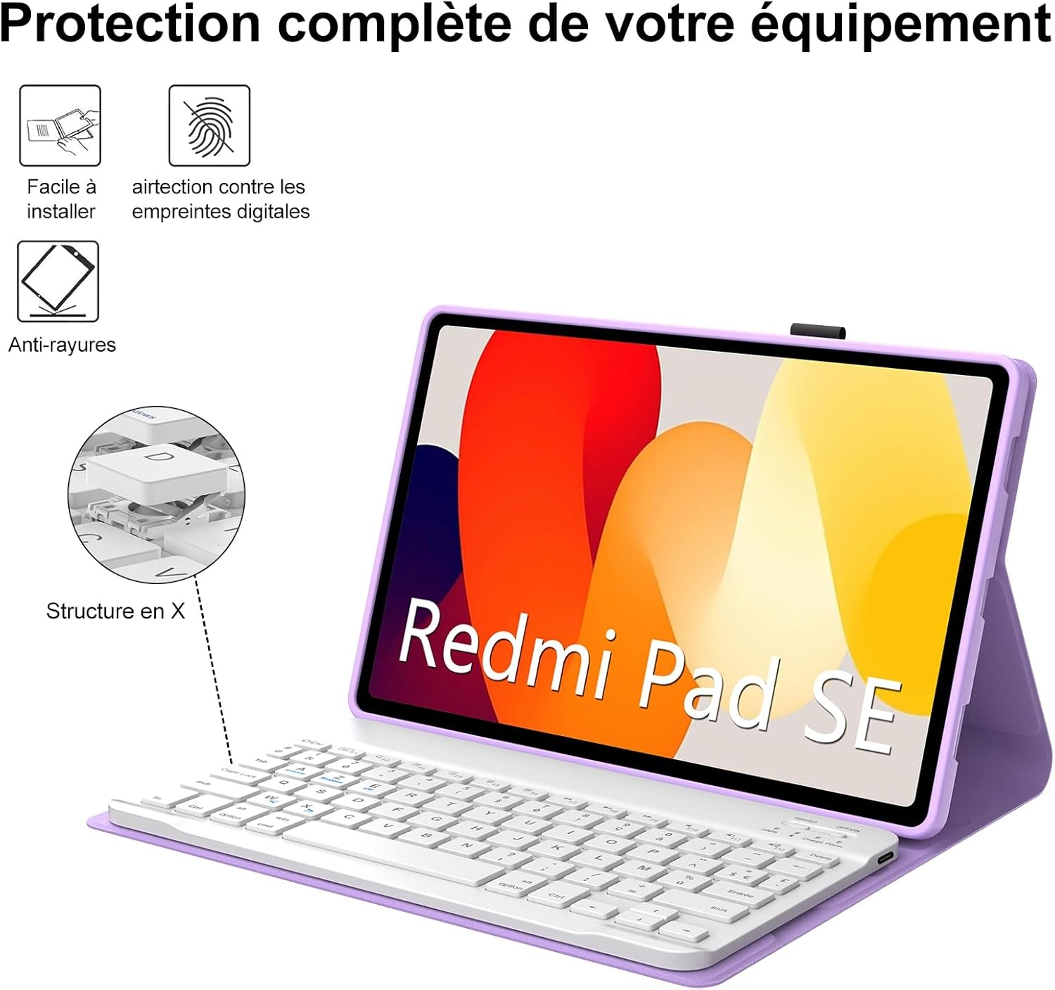 IVEOPPE AZERTY Toetsenbord Hoes voor Xiaomi Redmi Pad SE - Lichtpaars (38% Korting)