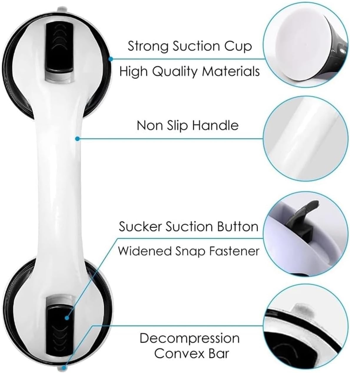 Set van 2 Grijze Douchesteunen met Zuignap - 30 cm