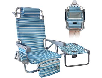 Zwarte Aluminium Strandstoel met Koeltas & Tafeltje - -124% Korting!