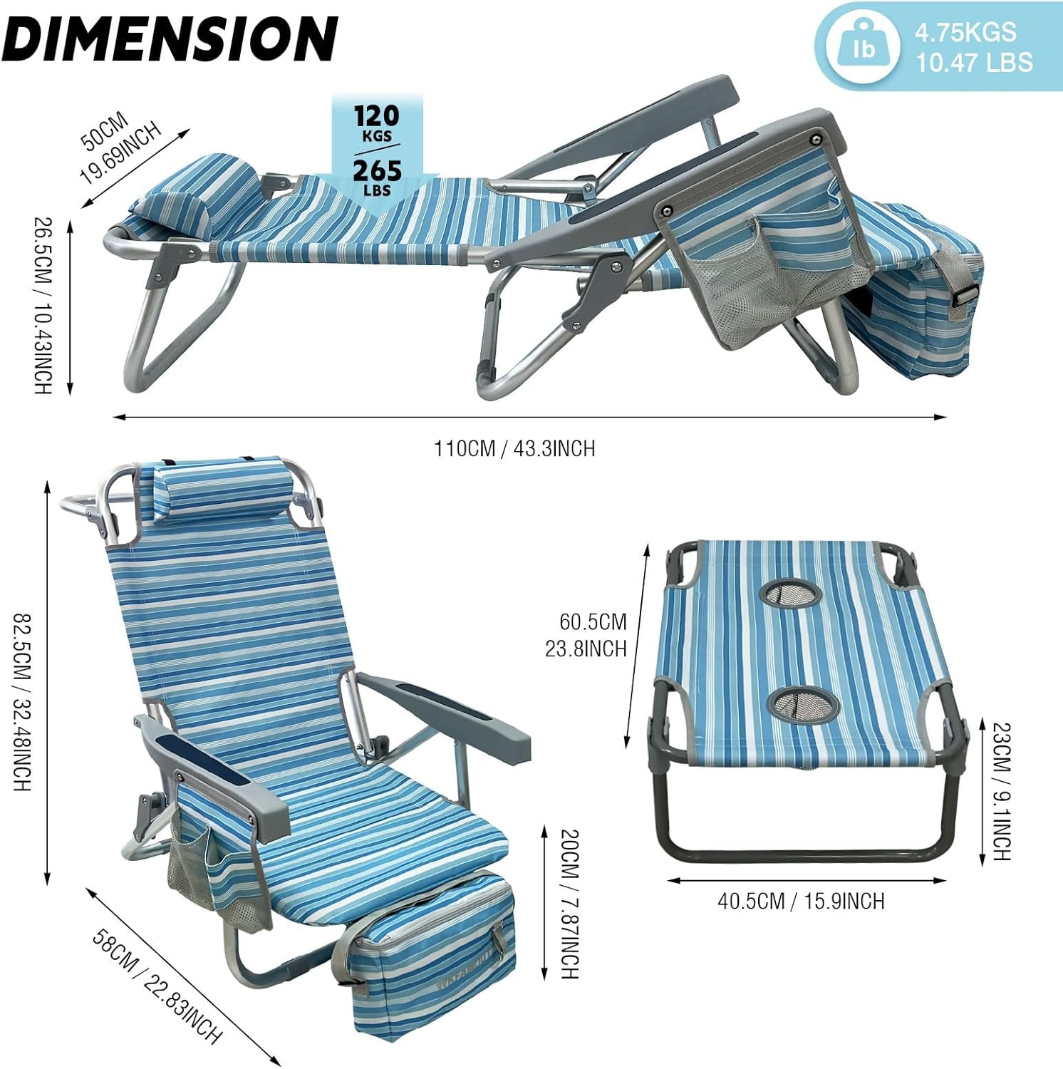 Zwarte Aluminium Strandstoel met Koeltas & Tafeltje - -124% Korting!