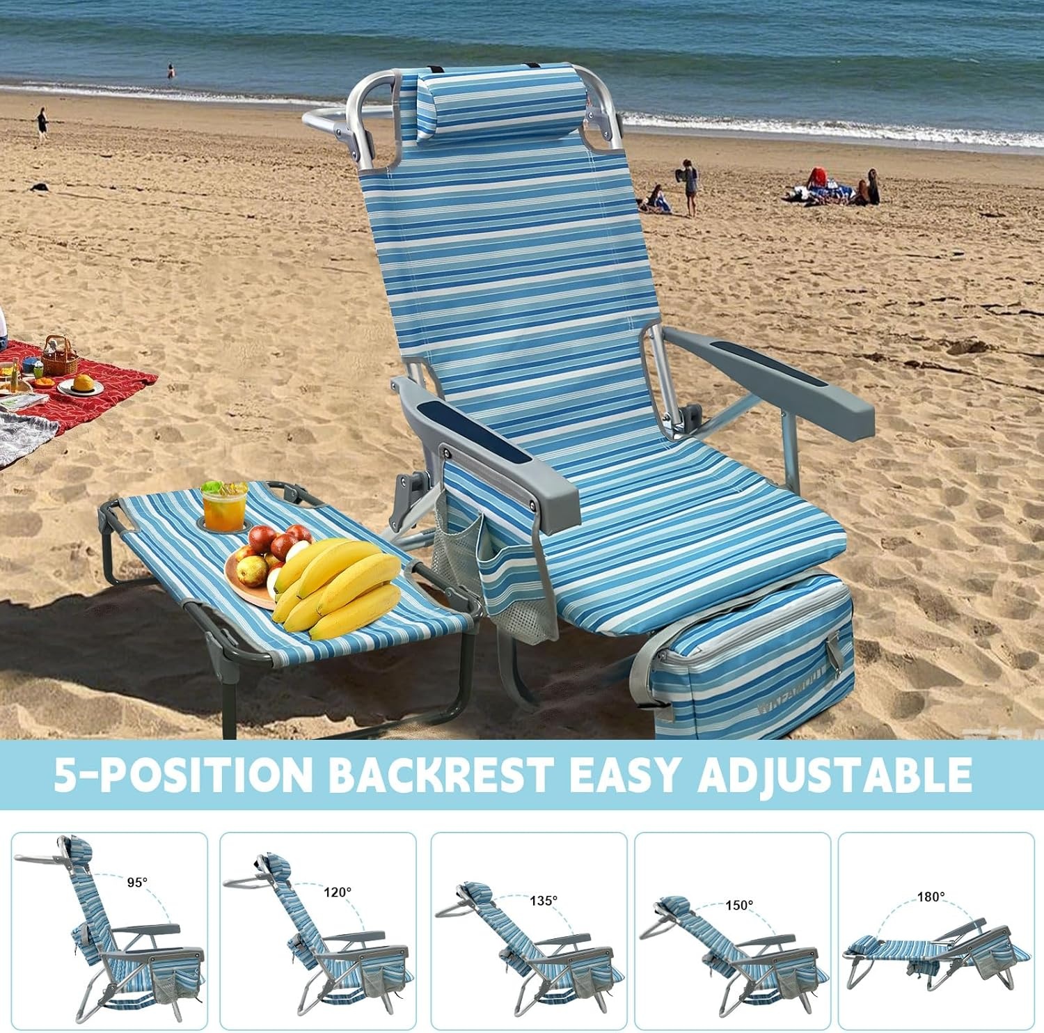 Zwarte Aluminium Strandstoel met Koeltas & Tafeltje - -124% Korting!