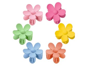 6 Elegante Haarclips voor Dames - Grote Bloemen Design - Plastic - Kleurrijk (Roze, Geel, Oranje, Rood, Groen, Blauw)
