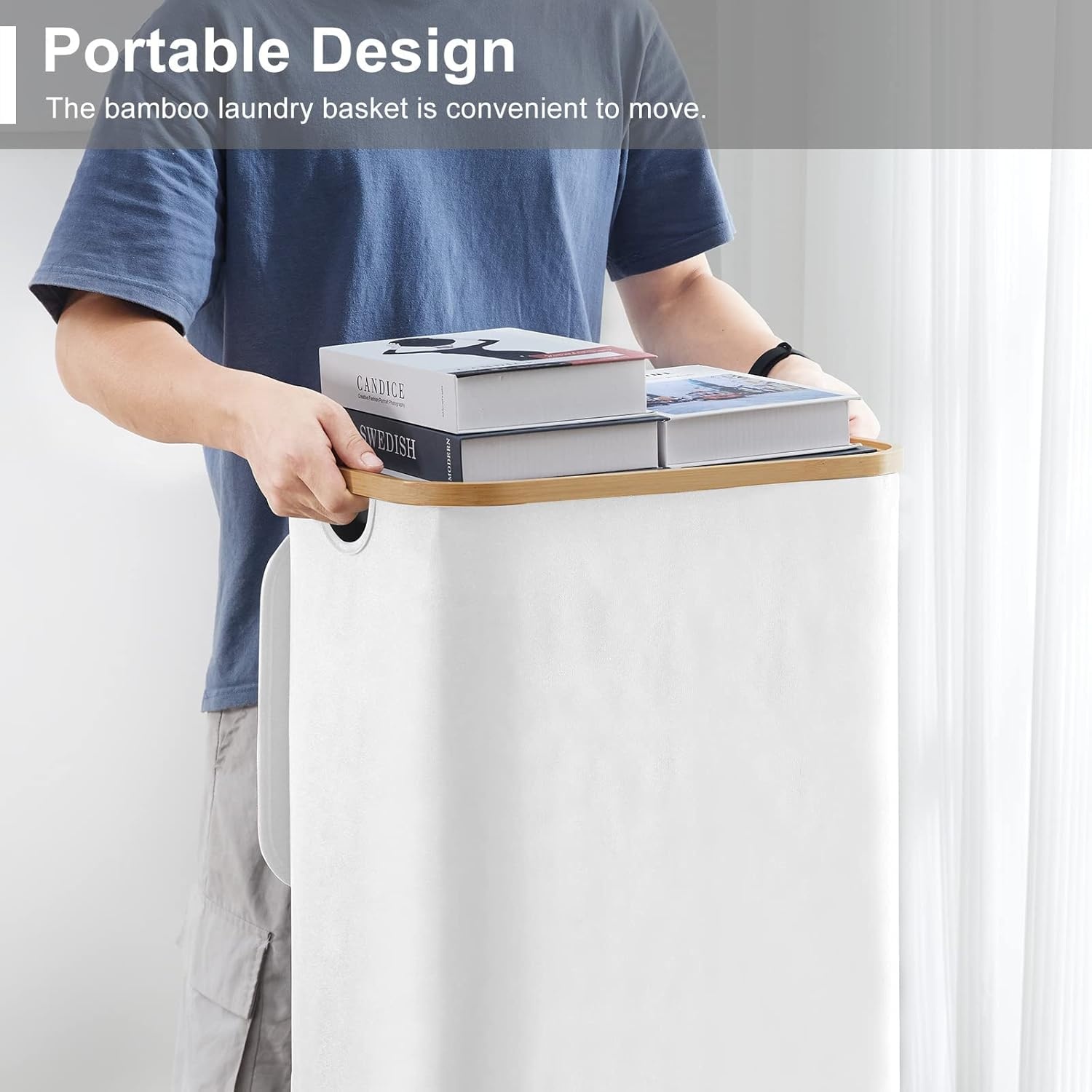 YOUDENOVA Slimme Wasmand Bamboe Wit - 85L - Nu 30% Korting!