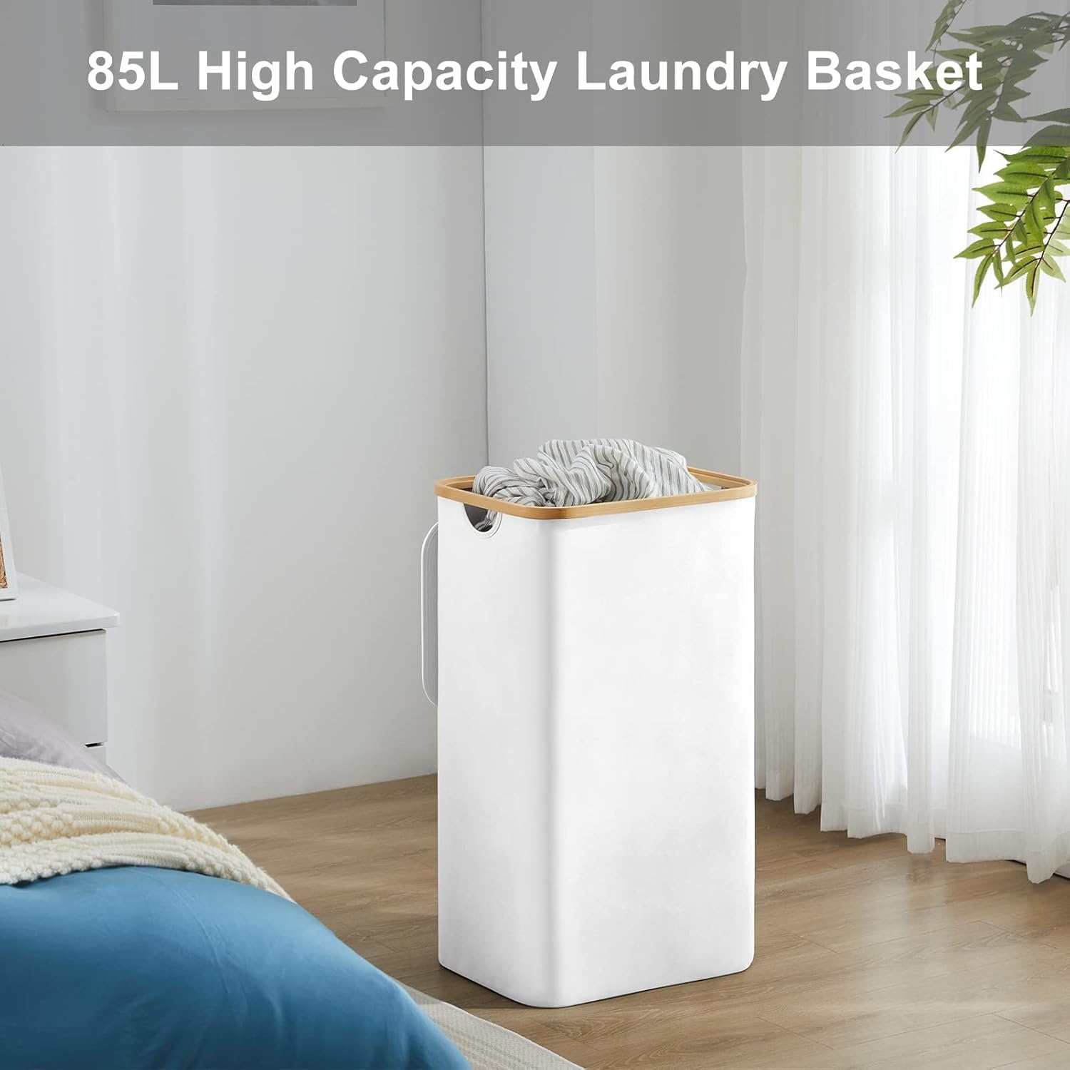 YOUDENOVA Slimme Wasmand Bamboe Wit - 85L - Nu 30% Korting!