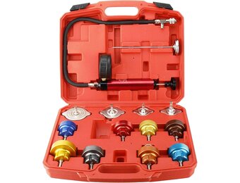 FreeTec 14 stuks Tester Koelsysteem, Druktesterset, Radiator, Universele Tester Lekkage Vloeistof Koeling, Testapparaat Radiator met Pomp en Adapter